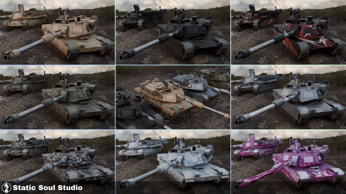 M1A2 Abrams Battle Tank Pack ( 8 Skin Design , Customizable Pieces , Optimized )