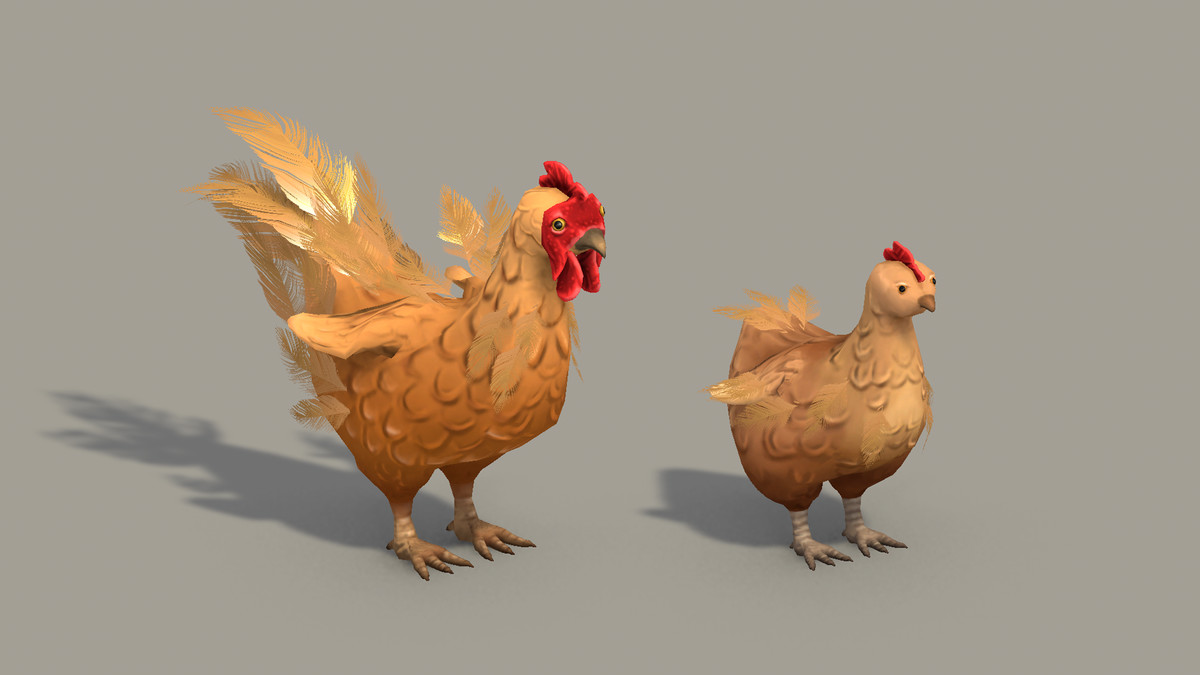 Stylized Hand-Painted Chickens