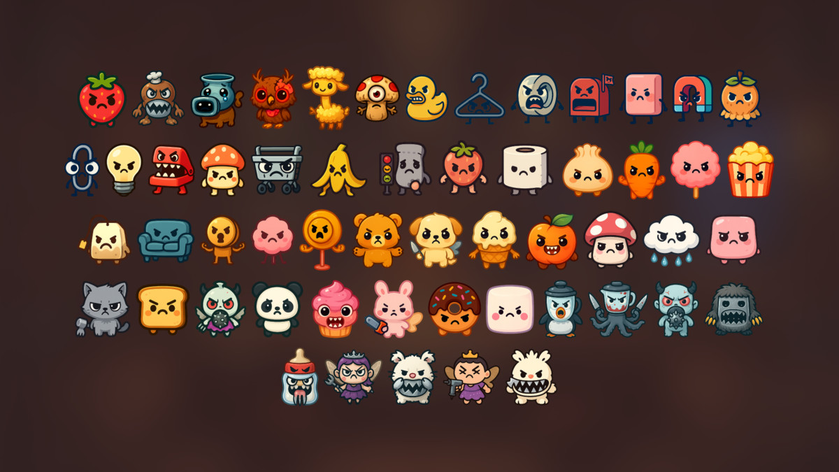 Kawaii Angry Monsters Icons Cute Aggressive Characters Pack
