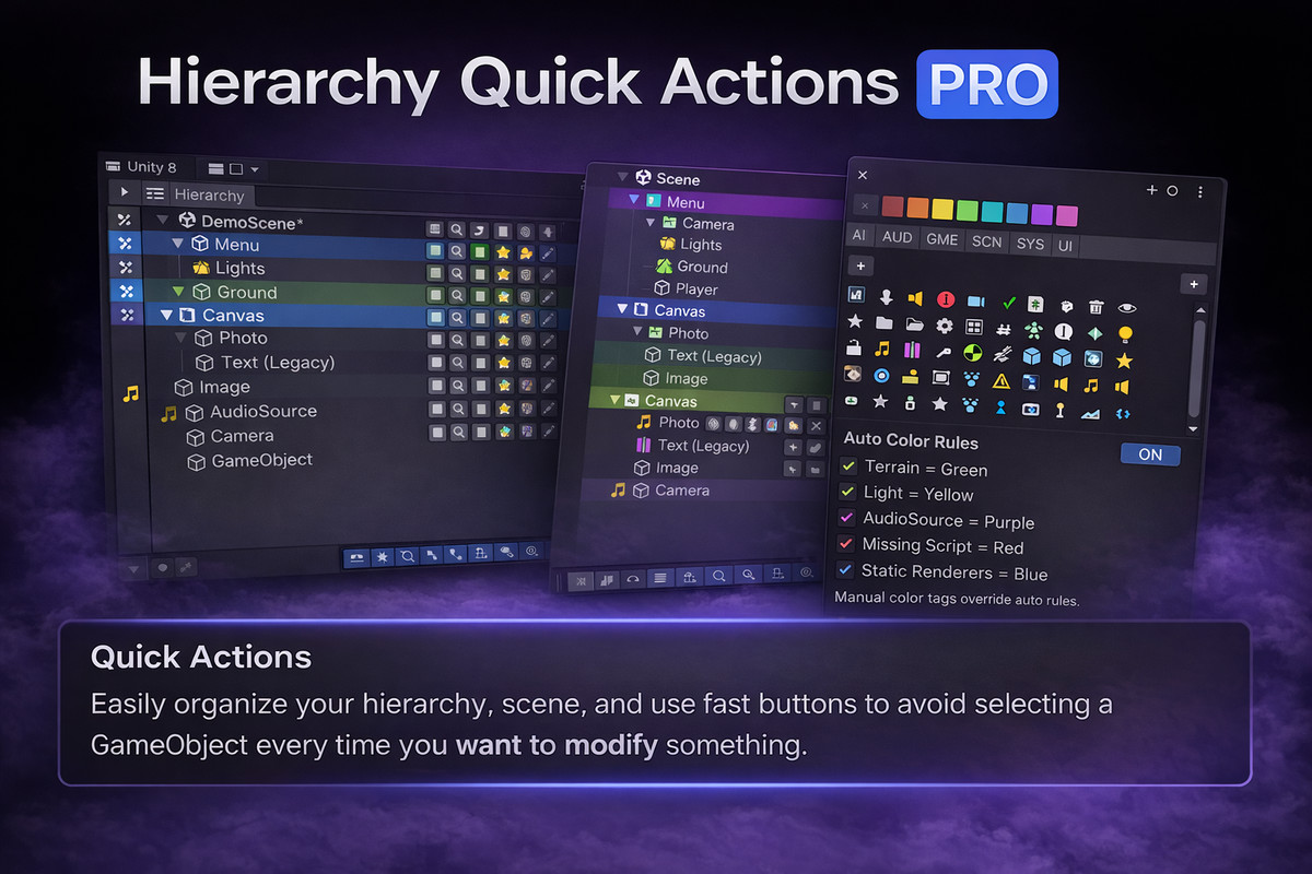Hierarchy Quick Actions PRO – Icons, Colors, Favorites & Lock