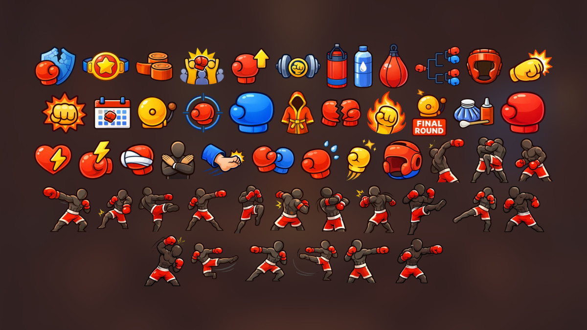Boxing Fighting Game UI Icons Pack for Sports Arcade Action Games