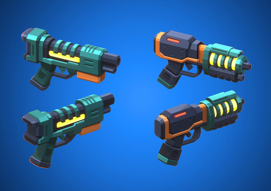 Low Poly Sci-Fi Blasters Bundle (36 weapons) - Retro Style