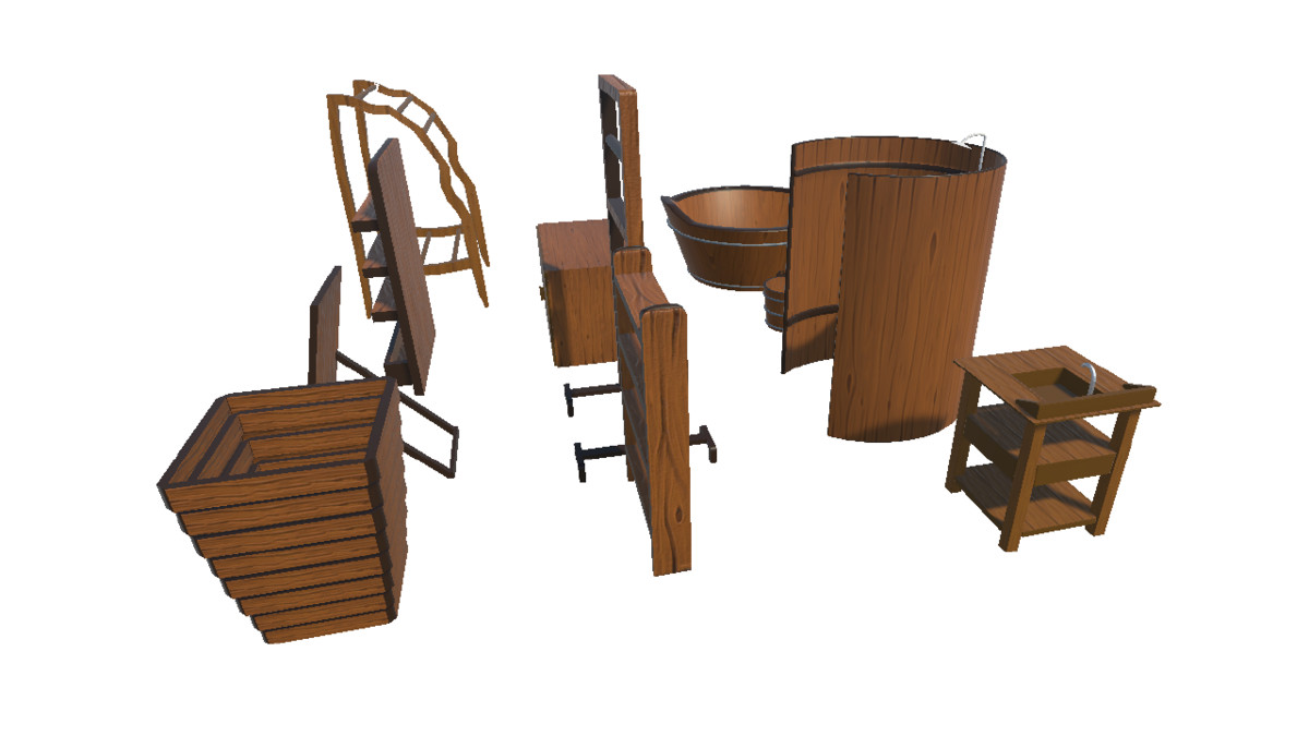 Low-Poly BathRoom Kit – Stylized Wooden Set