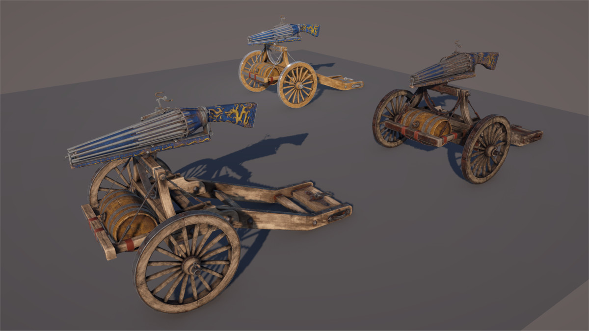 Multi-Barrel Firearm – 3 Variants (Clean, Used, Damaged) + Animation