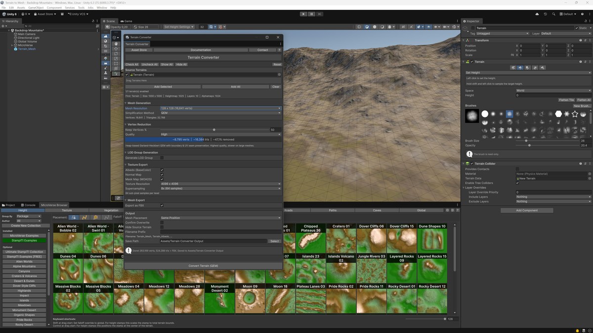 Terrain Converter - Terrain to Mesh for Unity 6, MicroVerse, Gaia Terrain