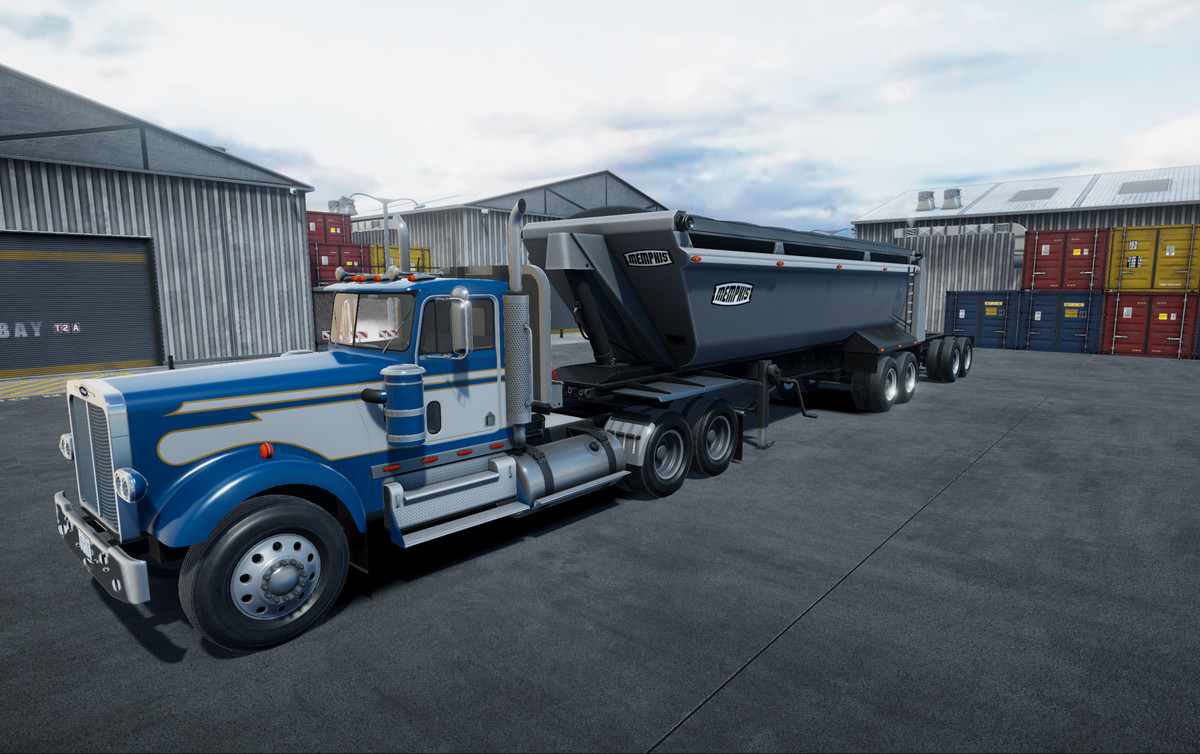 Semitruck with dump trailer