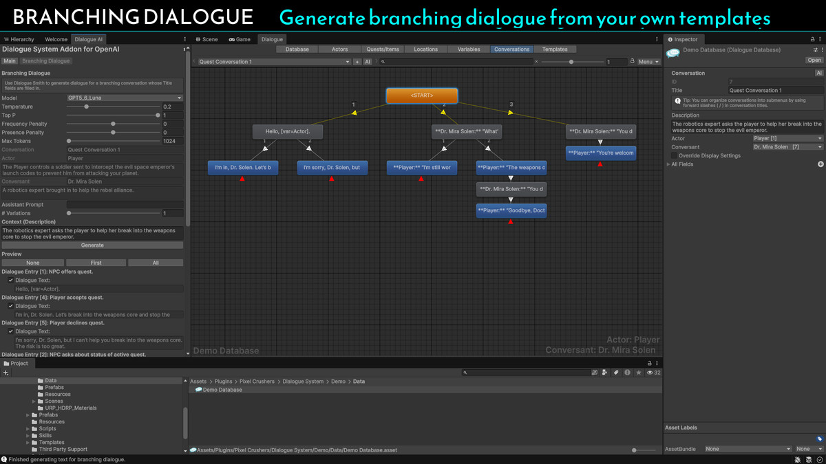 Dialogue System for Unity Addon for OpenAI, ElevenLabs & Other Generative AI