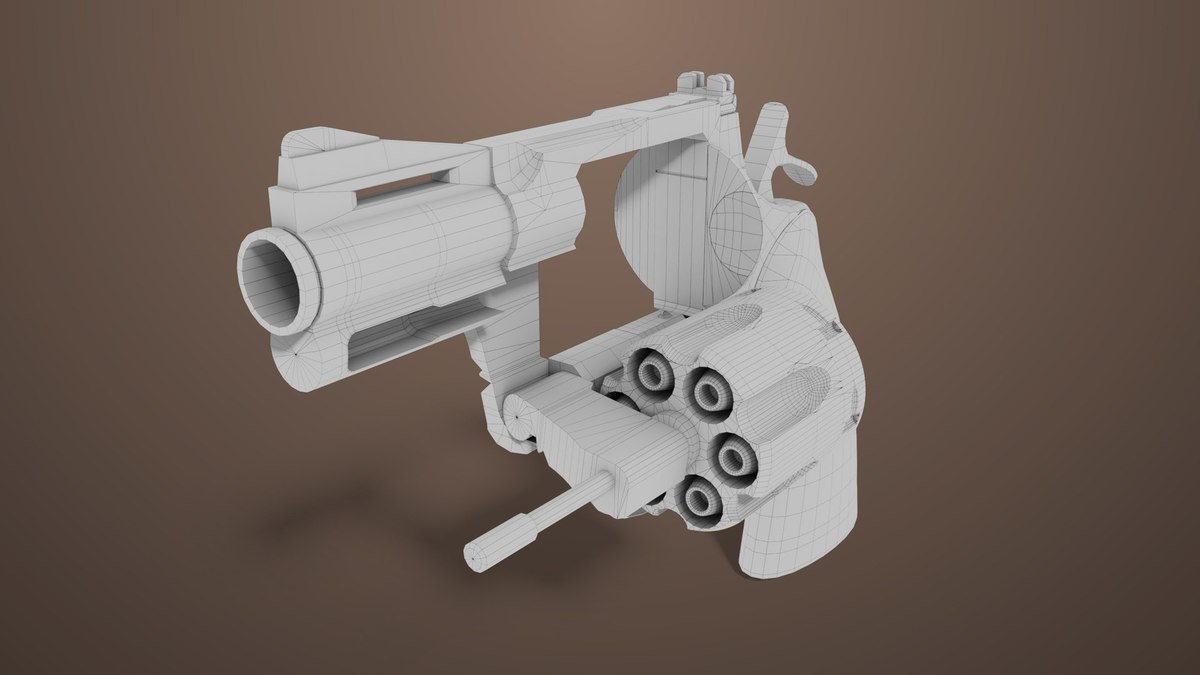 Revolver 05 Small Silver with Bullet URP HDRP Textures