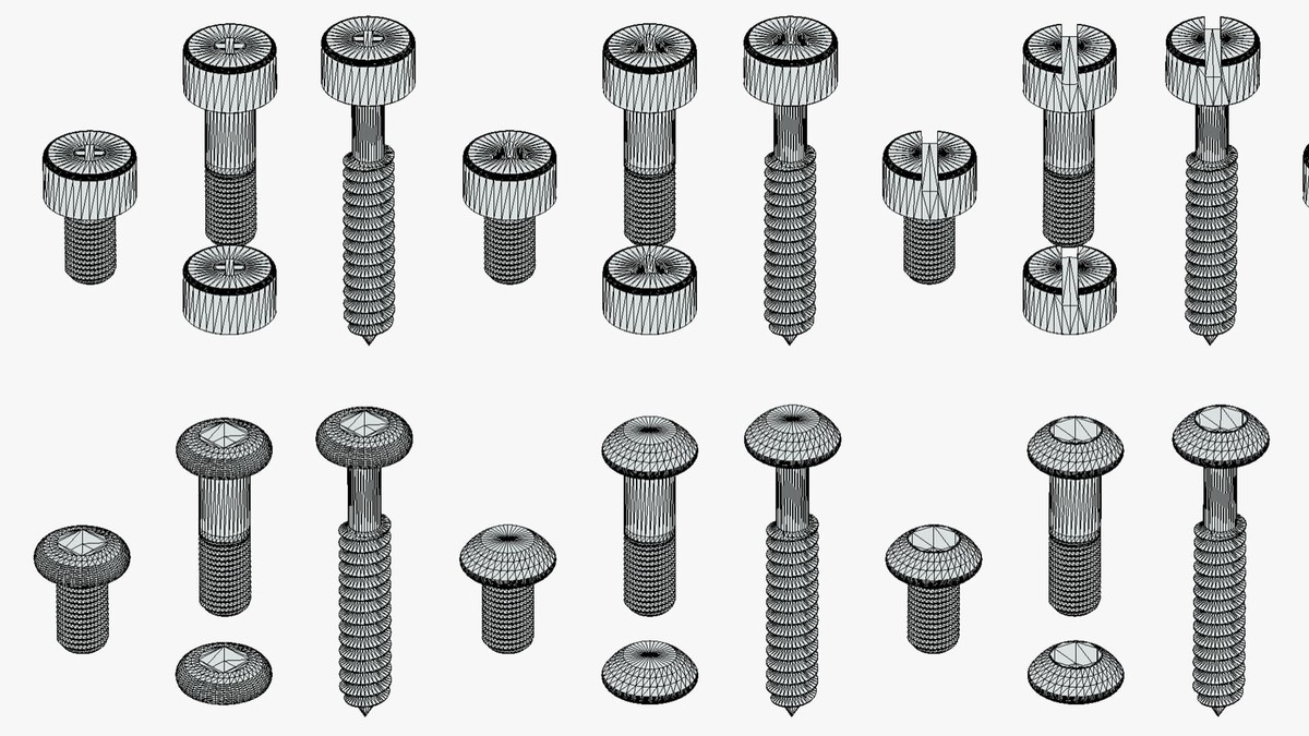 308 Bolt Screw & Head Pack - Low Poly Realistic Kitbash - Industrial Props Set