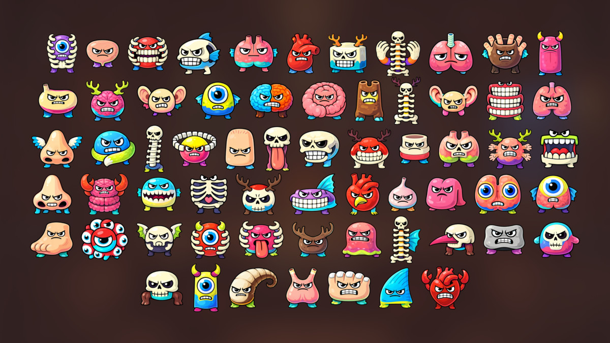 Cartoon Anatomy Monsters and Body Parts Characters Pack RPG Action Casual Games