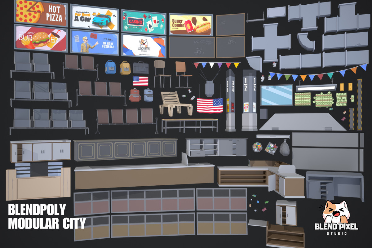 BlendPoly Modular City - Low Poly Assets