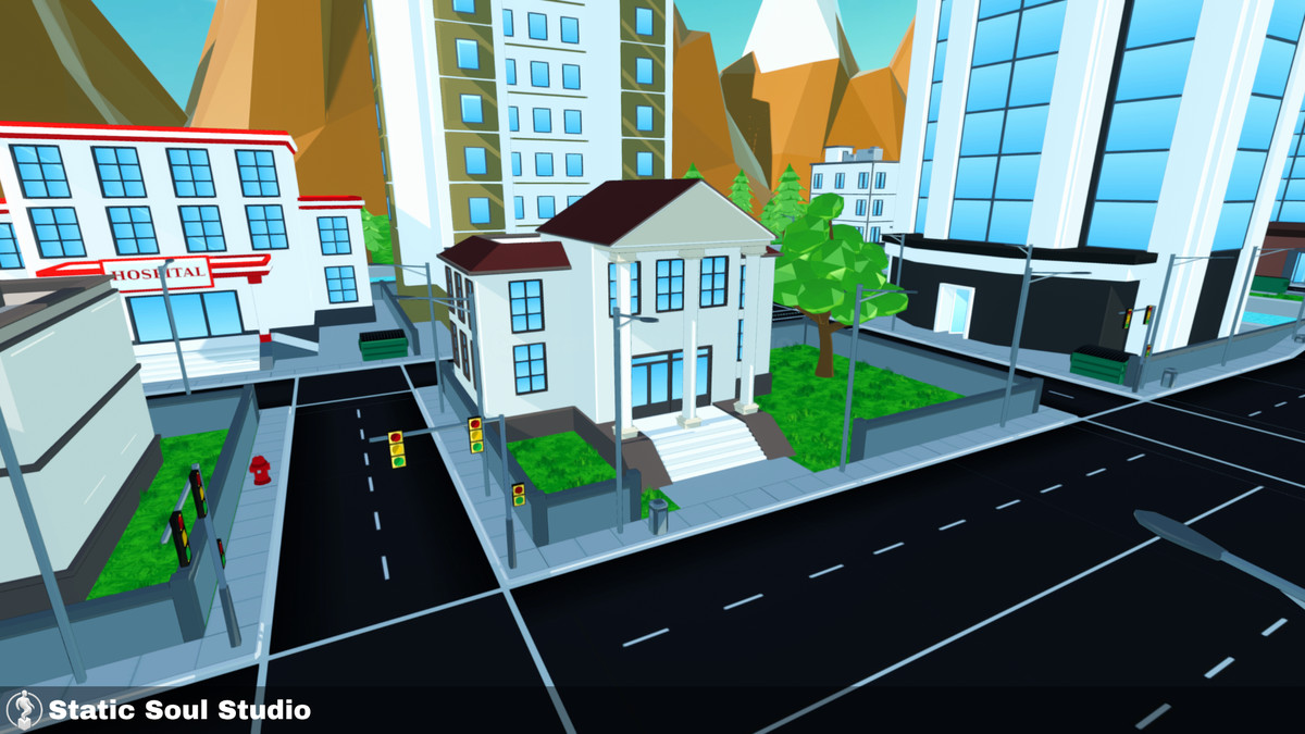 Low Poly City Pack – Modular Buildings, Roads & Props