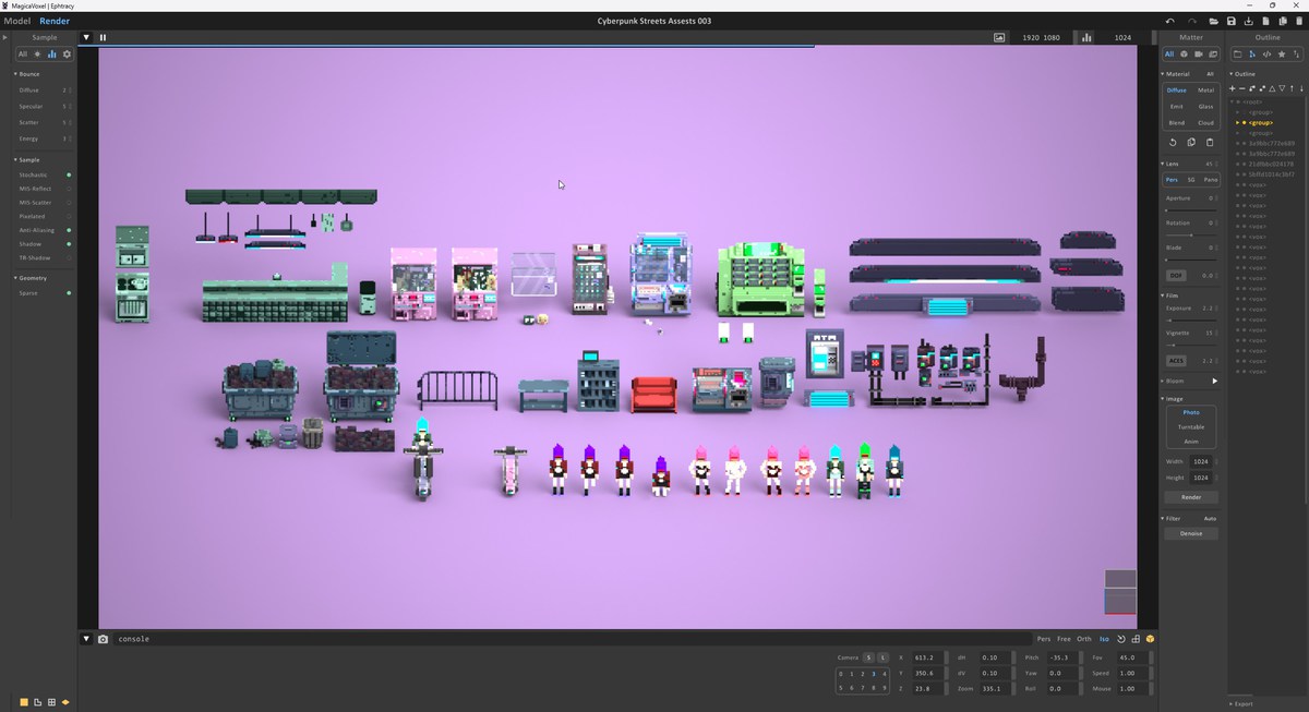 Voxel Cyberpunk Streets - 3D pixel art - monogon