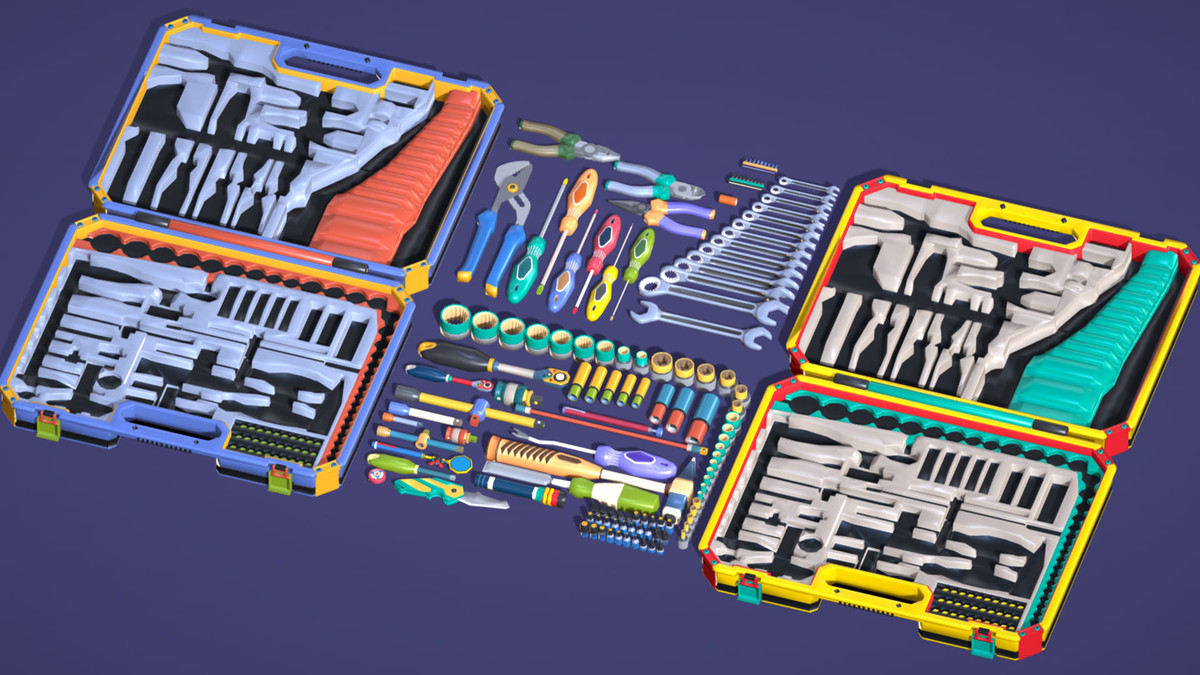 Industrial Toolkit Pack - 117 Lowpoly Toon Style Mechanical Tools Big Collection