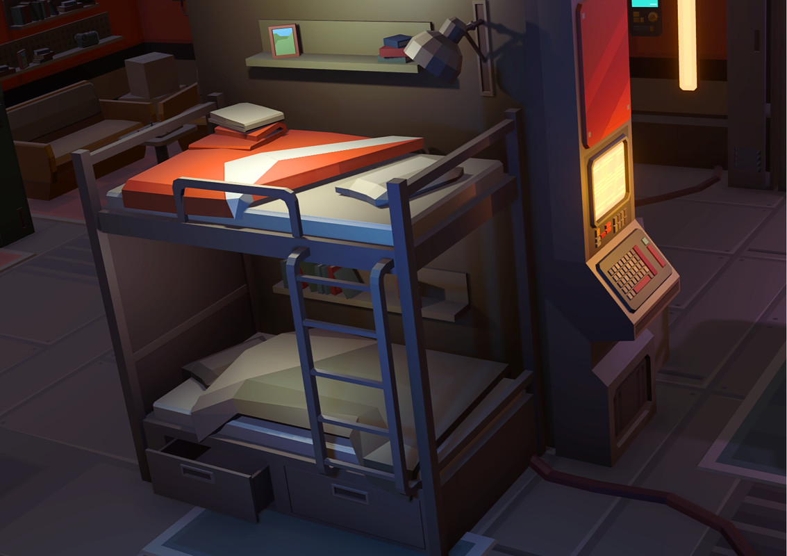 Low Poly Sci-Fi Bedroom / Cosmic Retro