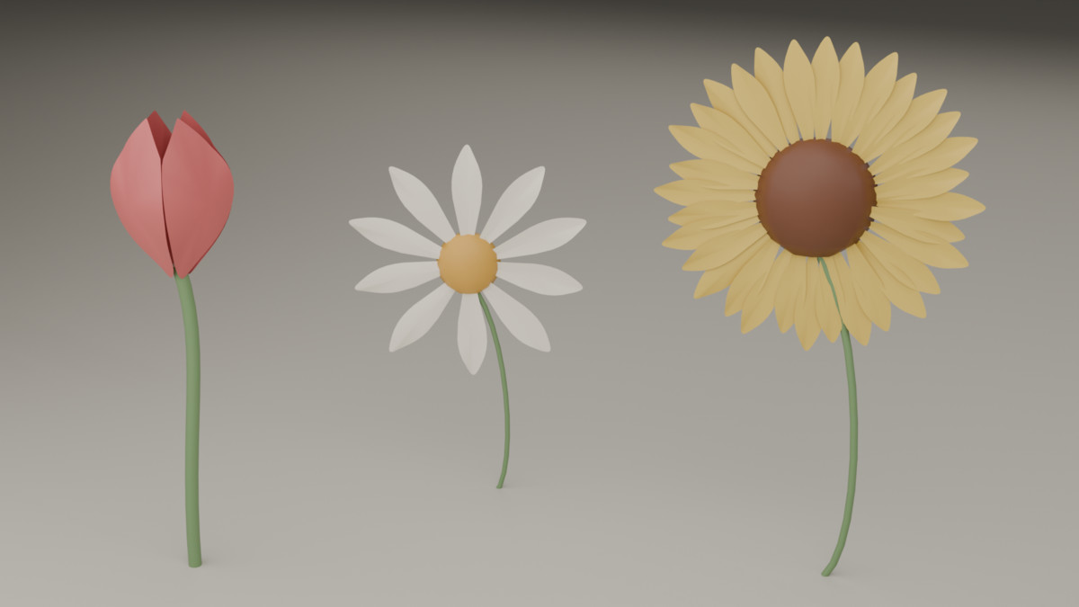 Stylized garden plants and flowers arranged for a cozy Unity scene