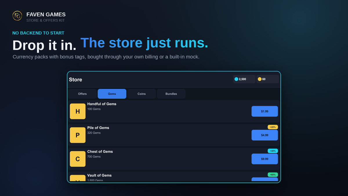 Store & Offers Kit: In-Game Shop, Virtual Economy & Offers