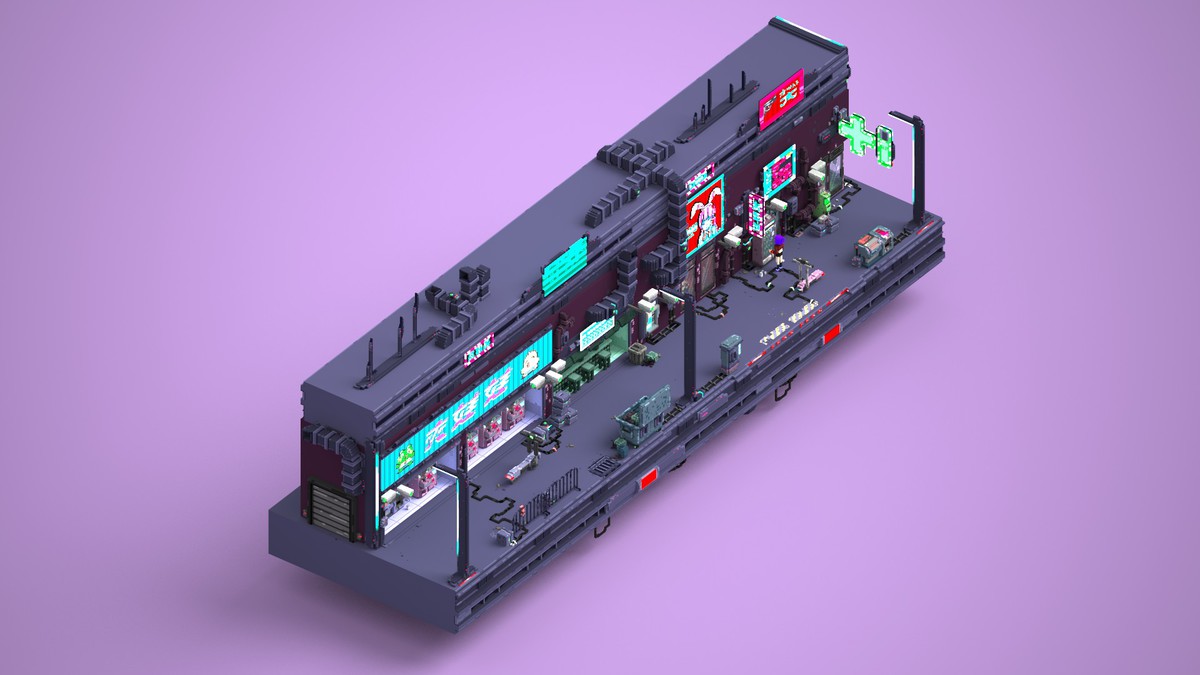 Voxel Cyberpunk Streets - 3D pixel art - monogon