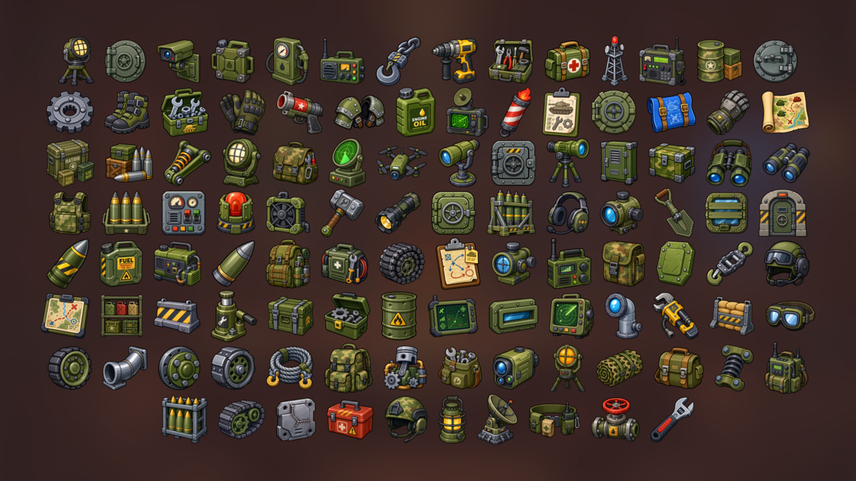 Military Logistics Equipment Maintenance Supplies Icons Pack