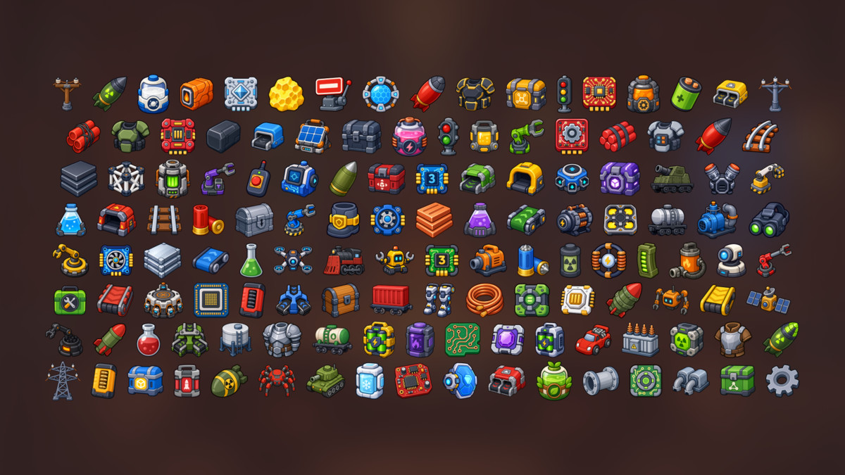 Sci-Fi Factory Automation Robotics Energy Military Logistics Icons Pack