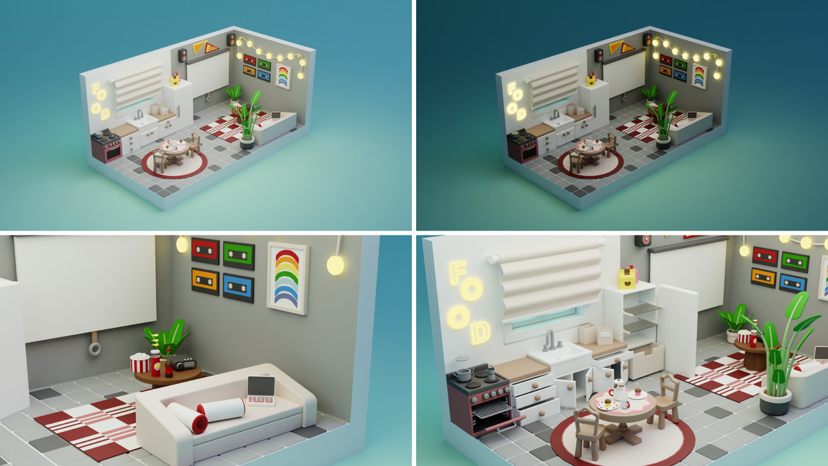 Cartoon Interactive Rooms & Furniture - Cozy Interior Pack 2