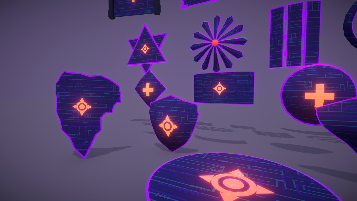 Cyber Neon Defense Shields 3D