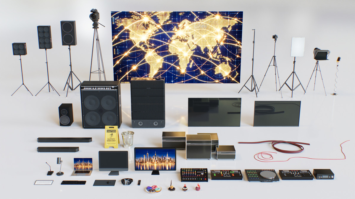 News Studio 3D Props Set - Broadcast Desks, Studio Lights, Furniture for VR