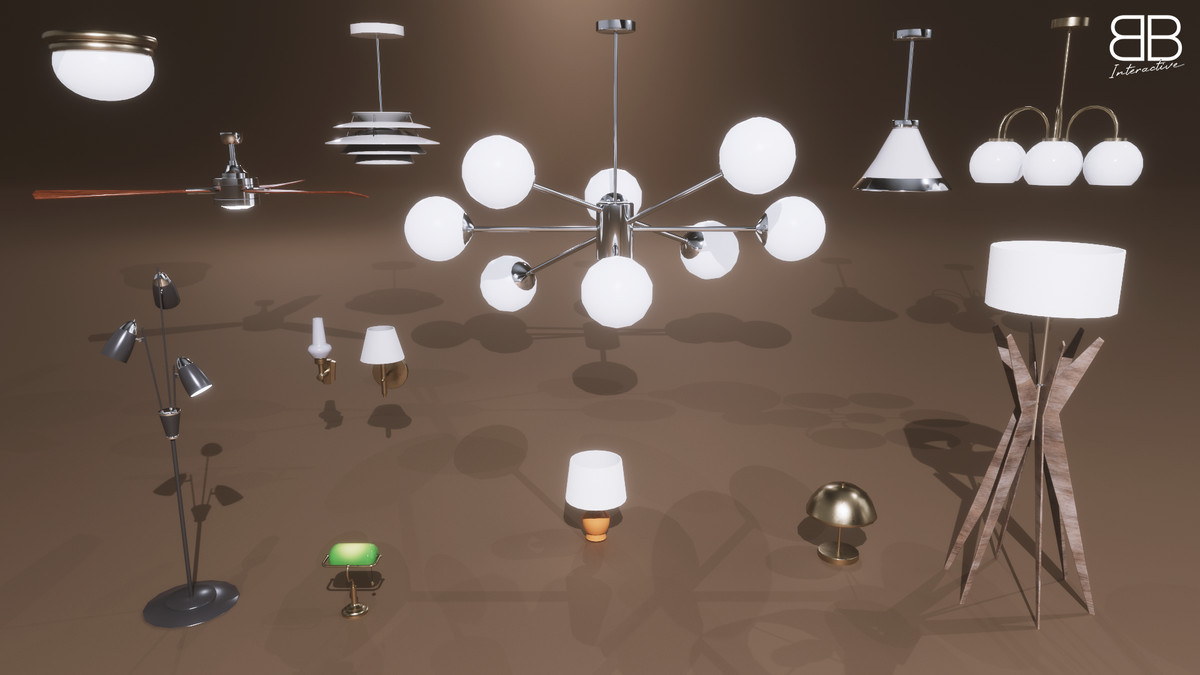 1950s Mid Century PBR Home Furniture and Props Pack Low Poly