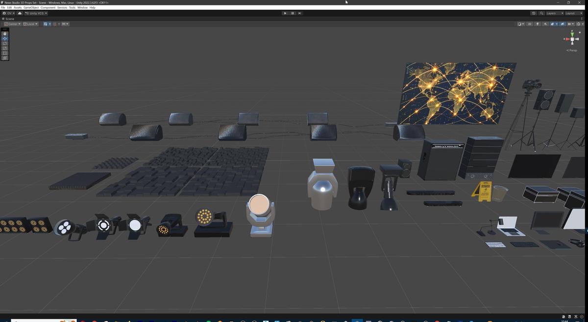 News Studio 3D Props Set - Broadcast Desks, Studio Lights, Furniture for VR