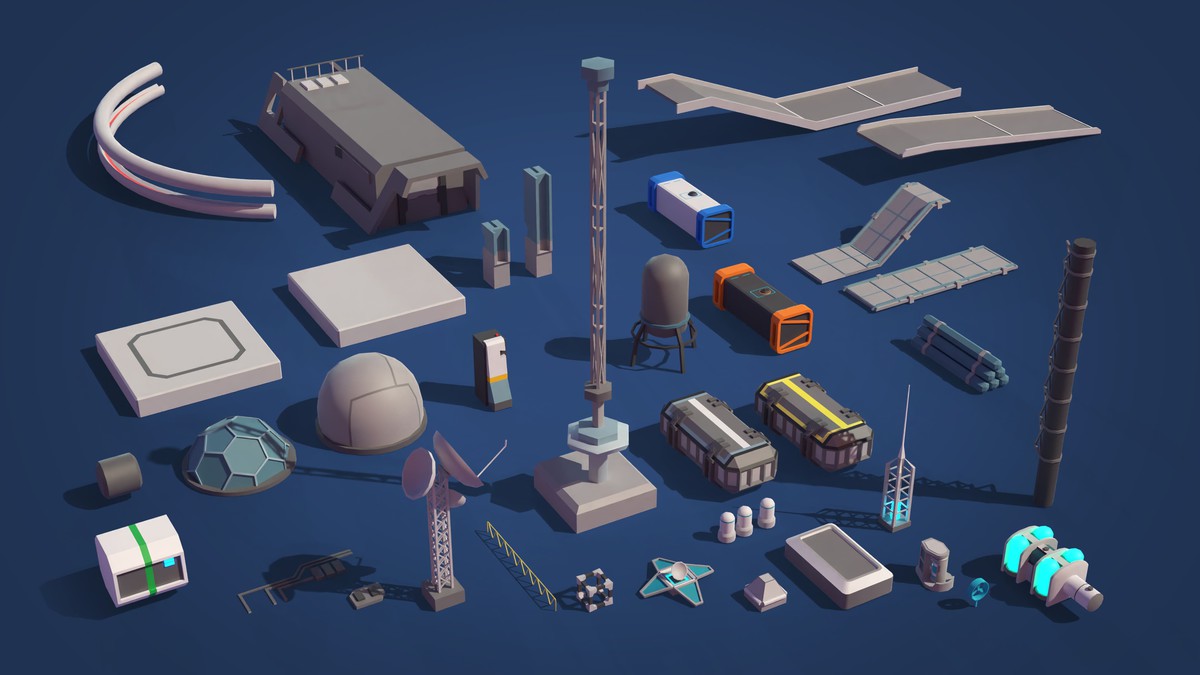 Mars Spaceport - Low Poly 3D Models Pack
