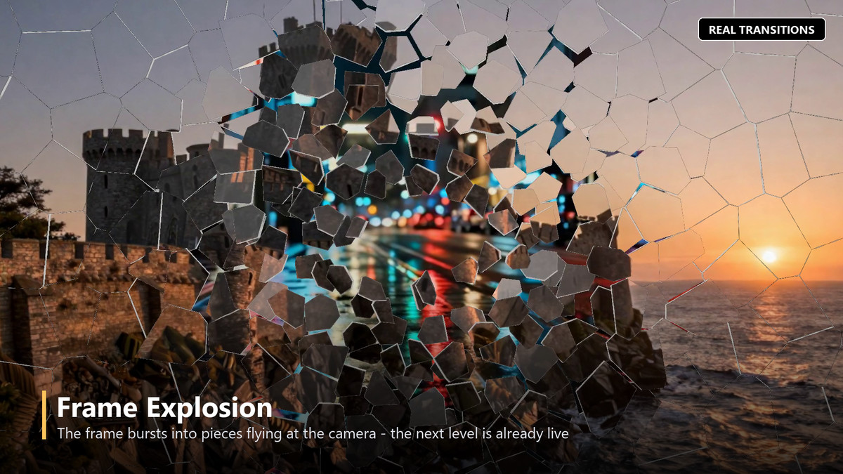 Real Transitions — Physical Scene Transitions: Ice, Leaves, Glass, Ink, Fire