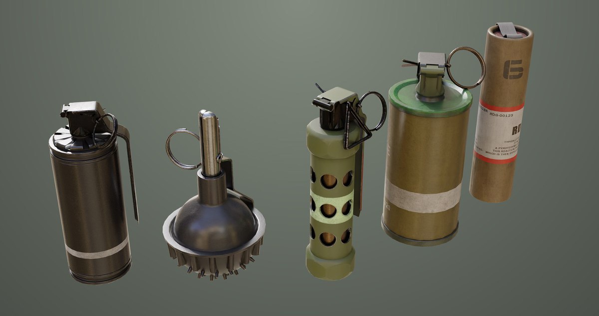 Smoke and Flash Grenades Single Mat URP HDRP Textures