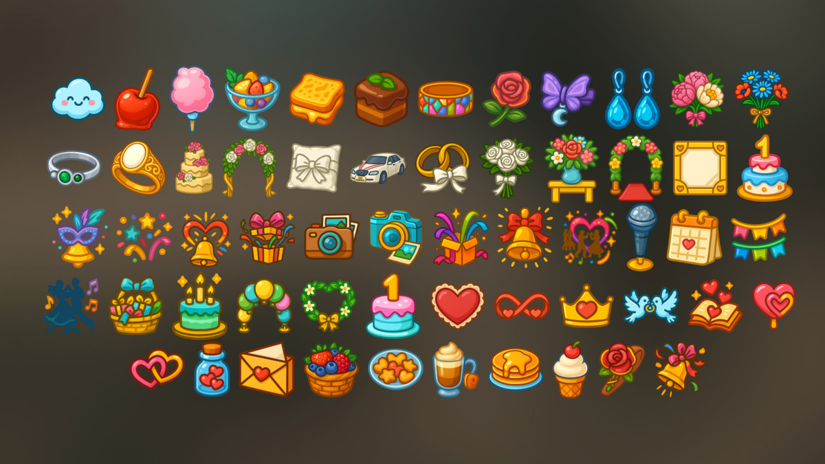 Romantic Wedding Icons Pack – 2D Love, Marriage & Relationship Game Assets