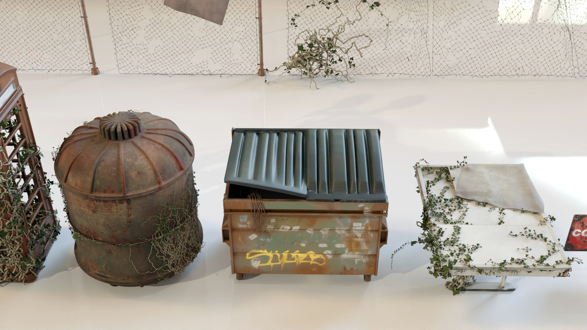 Post-Apocalyptic Junkyard Rusty Gas Station Props Pack (217 3d assets)