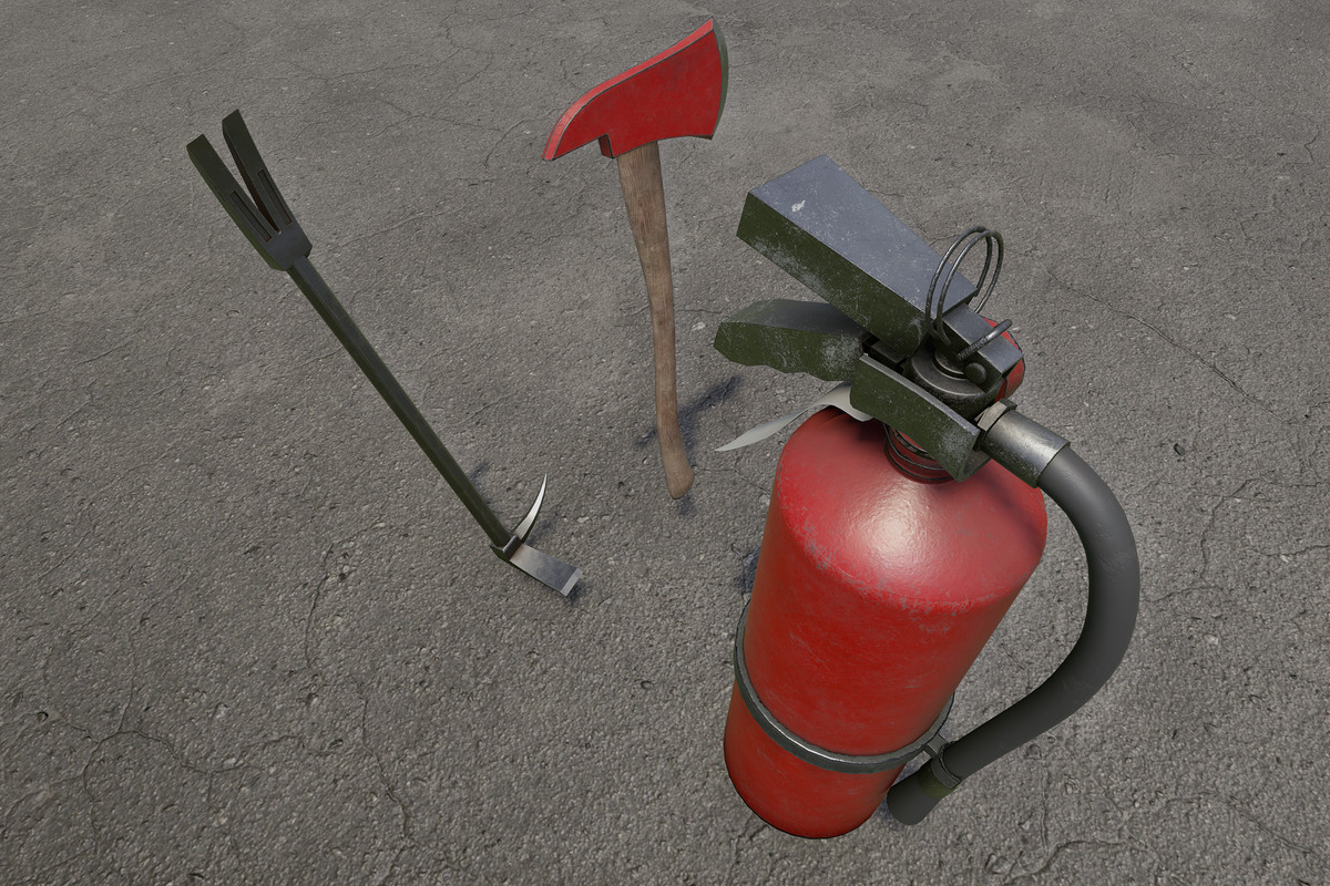 Fire Extinguisher, Crowbar & Fire Axe