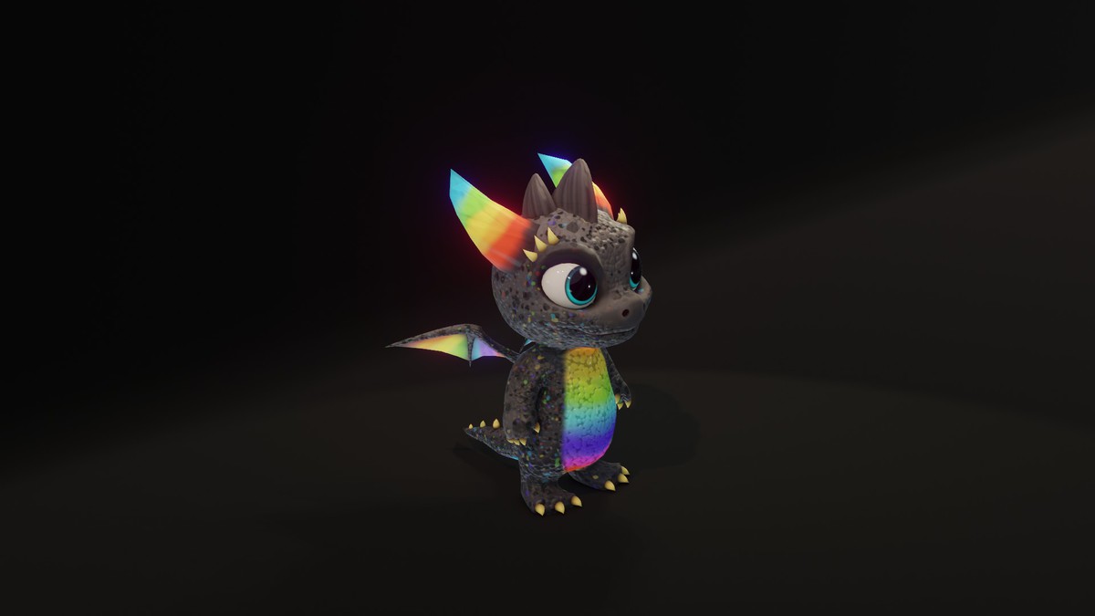 Cartoon Rainbow Dragon 3D Model (Low-Poly, Game-Ready, Animated, Built-In)
