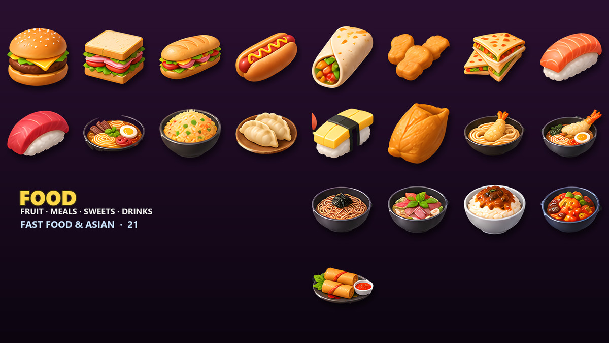 Food & Drink Icons - 232 Game Items