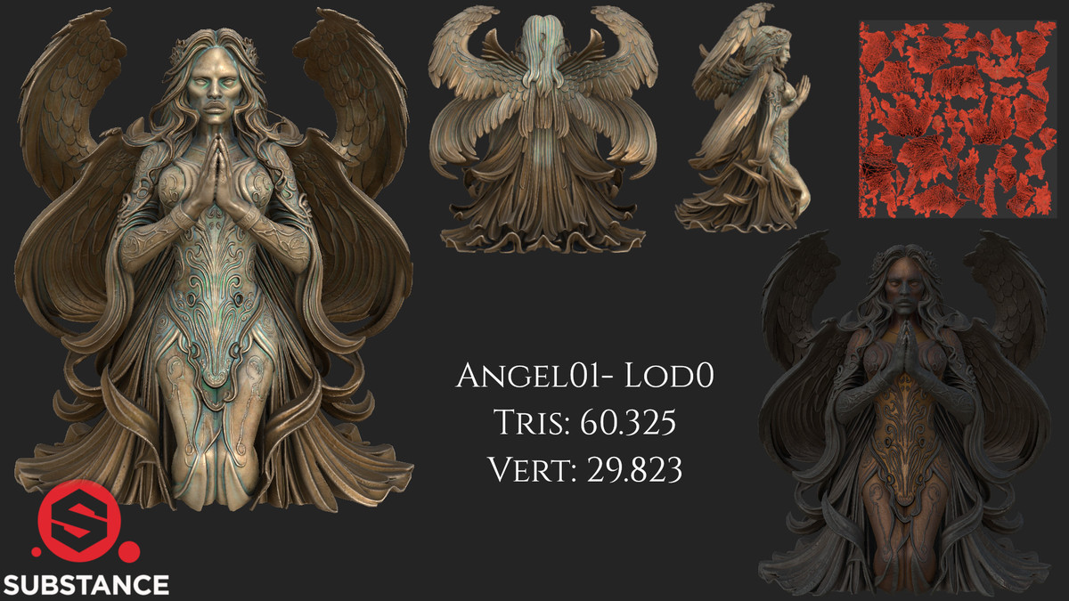 10 Dark Fantasy Angel Statues - Megapack with Color Options
