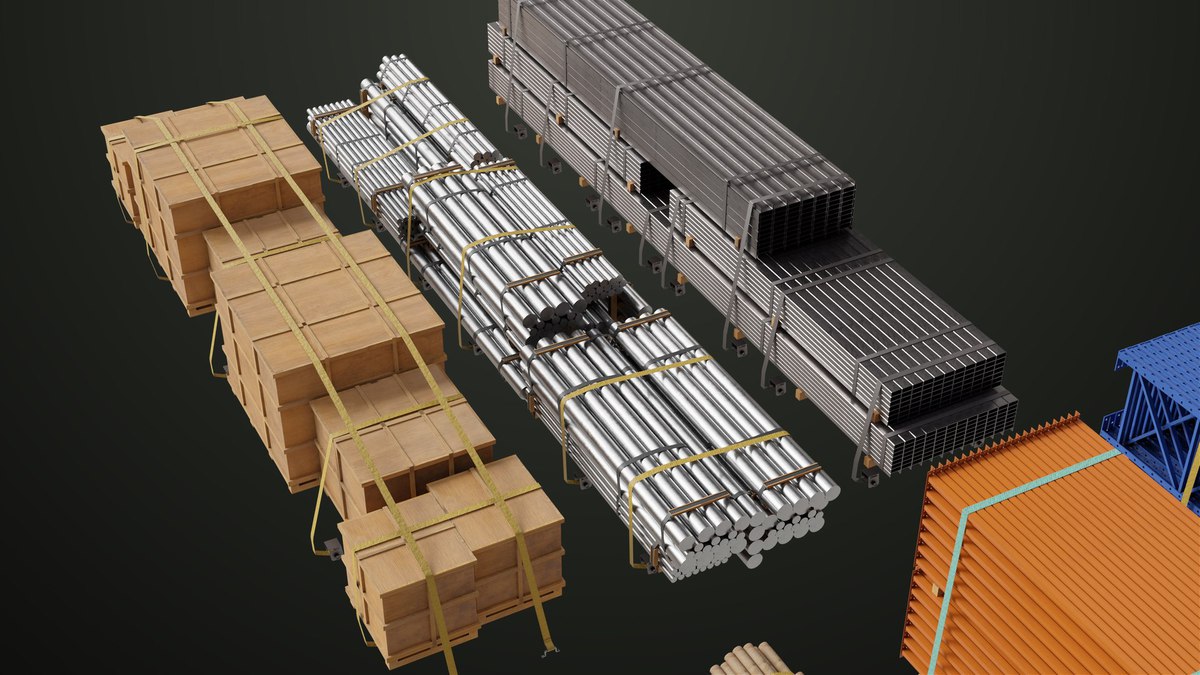 Flatbed Trailer with 7 Loads Single Mat URP HDRP Textures