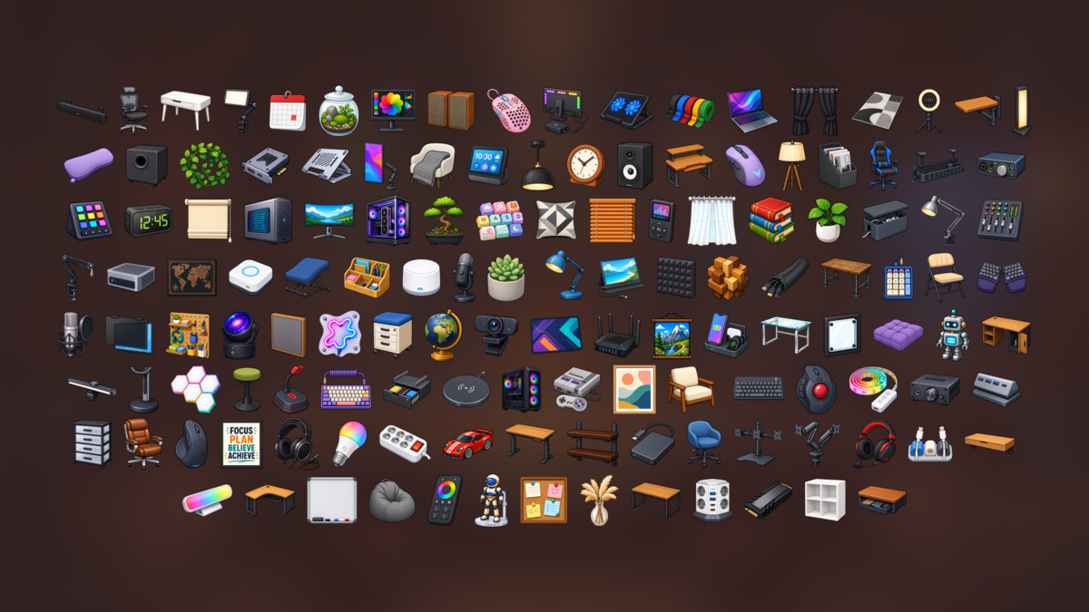 Gaming Setup Streaming Studio Home Office Computer Equipment Icons Pack