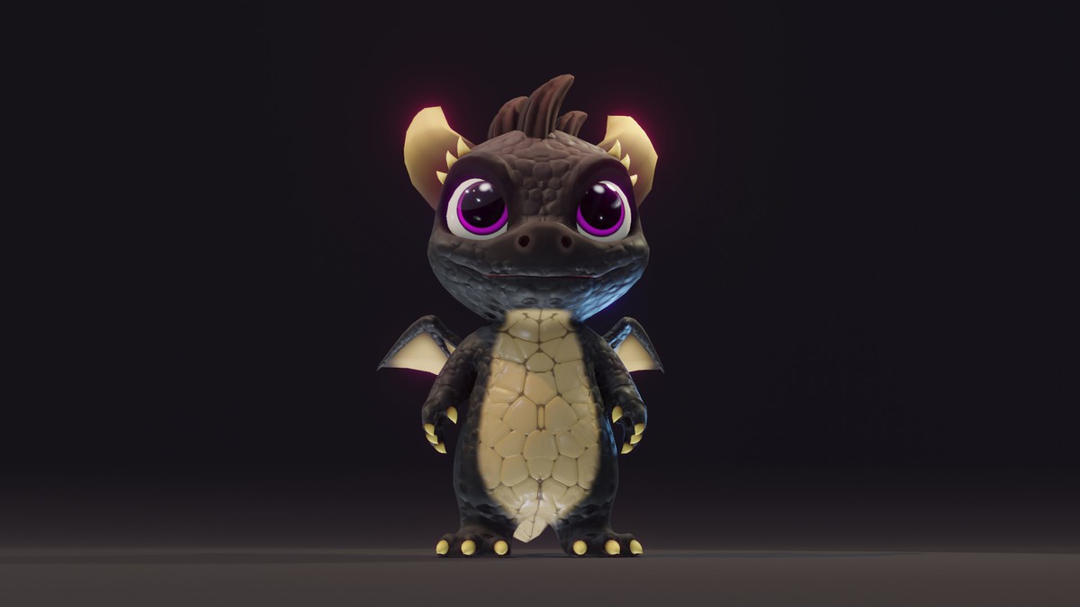 Cartoon Black Baby Dragon 3D Model (Low-Poly, Game-Ready, Animated, Built-In)