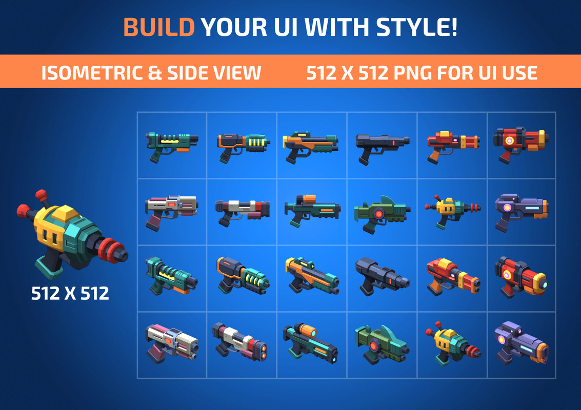 Low Poly Sci-Fi Blasters Bundle (36 weapons) - Retro Style
