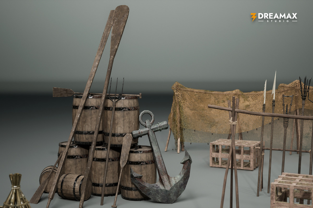 Medieval Fishing Props – Tools & Traps Pack Vol. 1