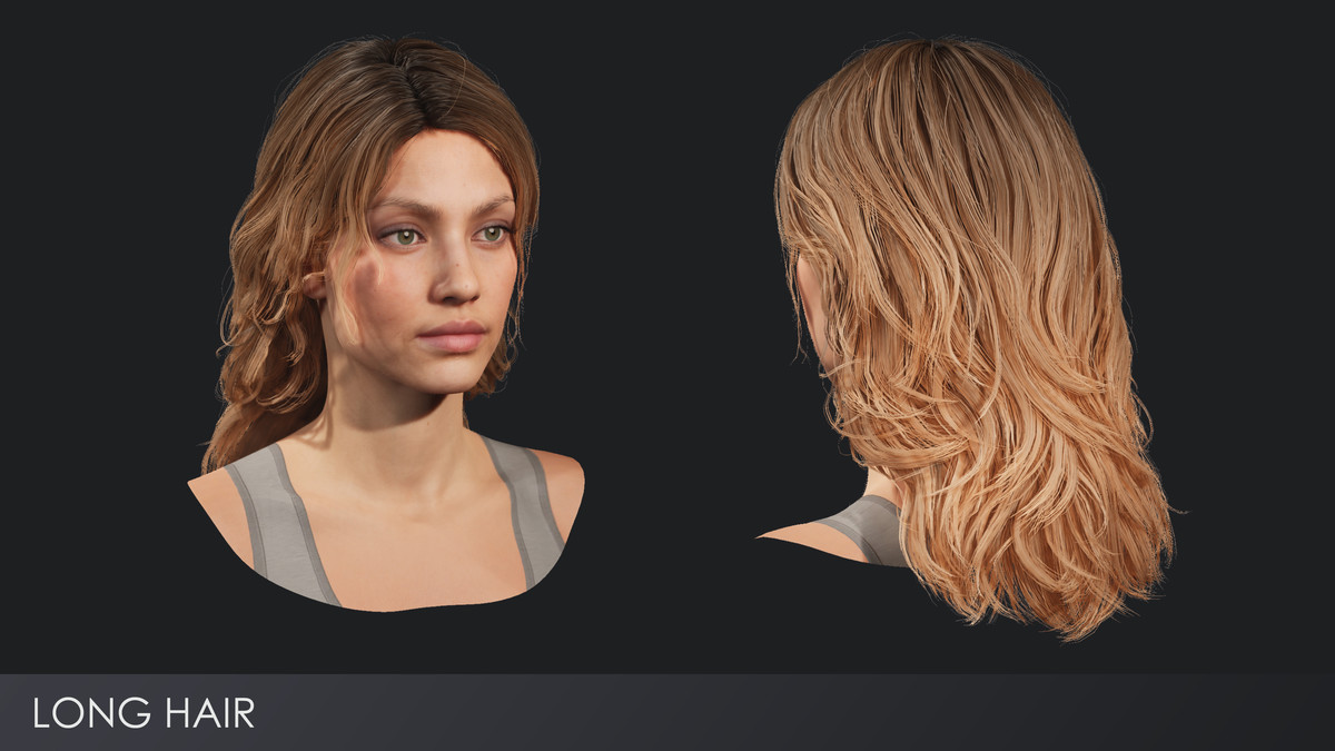 Realistic female hairstyles, pack #4 | Rigged hair, game-ready, low-poly