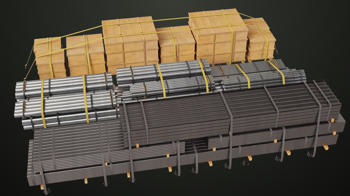 Flatbed Trailer with 7 Loads Single Mat URP HDRP Textures