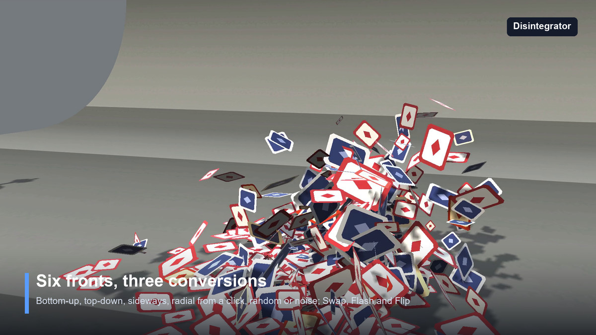 Disintegrator — Dissolve Any Mesh into a Swarm: Bats, Butterflies, Ash, Cards