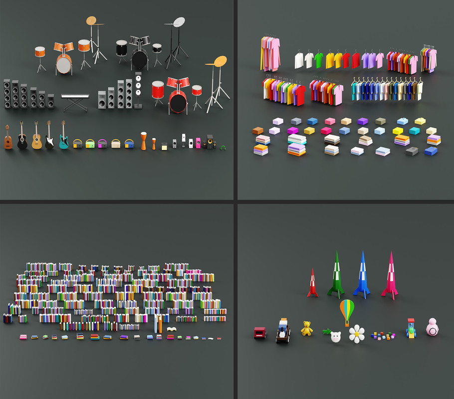 Interior 1 Low-poly 3D models Pack