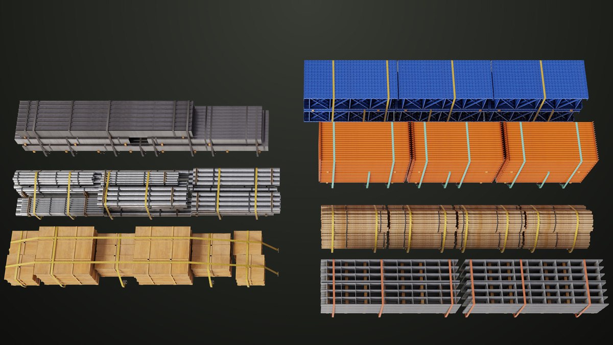 Flatbed Trailer with 7 Loads Single Mat URP HDRP Textures