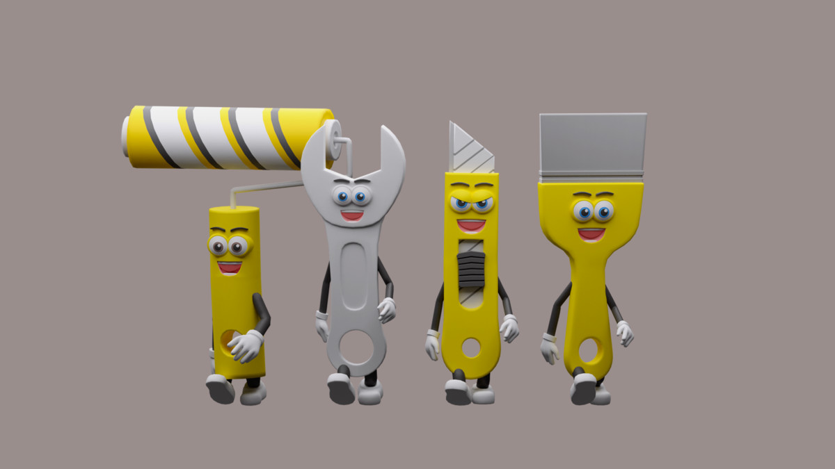 Cartoon characters construction tools