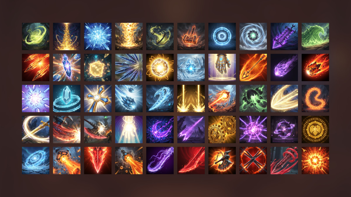 Fantasy Skill Icons Pack RPG Magic Abilities and Combat Effects Collection